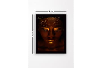 Innrammet lerretsbilde i tre - 41x56 cm - Portrett av en kvinne med gylne detaljer og et mystisk uttrykk - Mørk brun / Gull - Interiør - Maleri & posters - Lerretsbilder