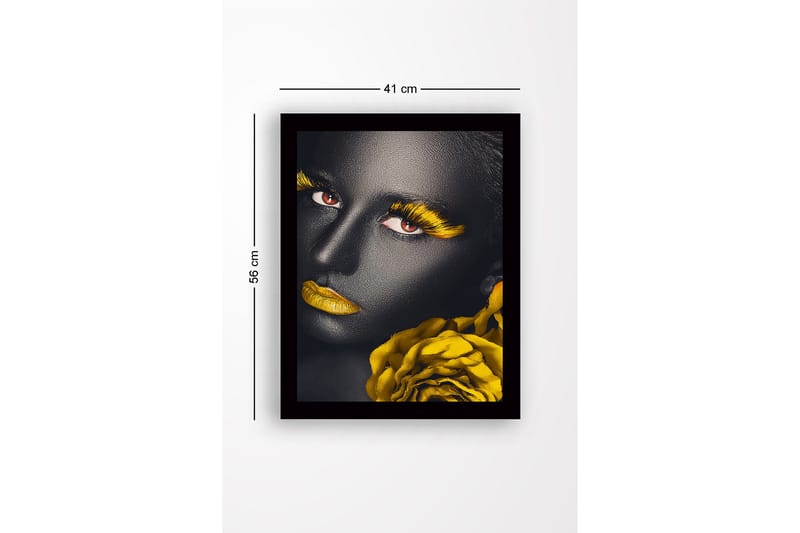 Innrammet lerretsbilde i tre - 41x56 cm - Portrett av en kvinne med svart hud og gule detaljer - Svart / Gul / Rød - Interiør - Maleri & posters - Lerretsbilder