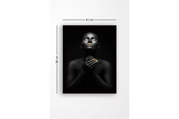 Innrammet lerretsbilde i tre - 41x56 cm - Portrett av en kvinne med svart hud og gylne detaljer - Svart / Gull - Interiør - Maleri & posters - Lerretsbilder