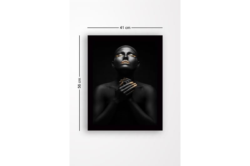 Innrammet lerretsbilde i tre - 41x56 cm - Portrett av en kvinne med svart hud og gylne detaljer - Svart / Gull - Interiør - Maleri & posters - Lerretsbilder