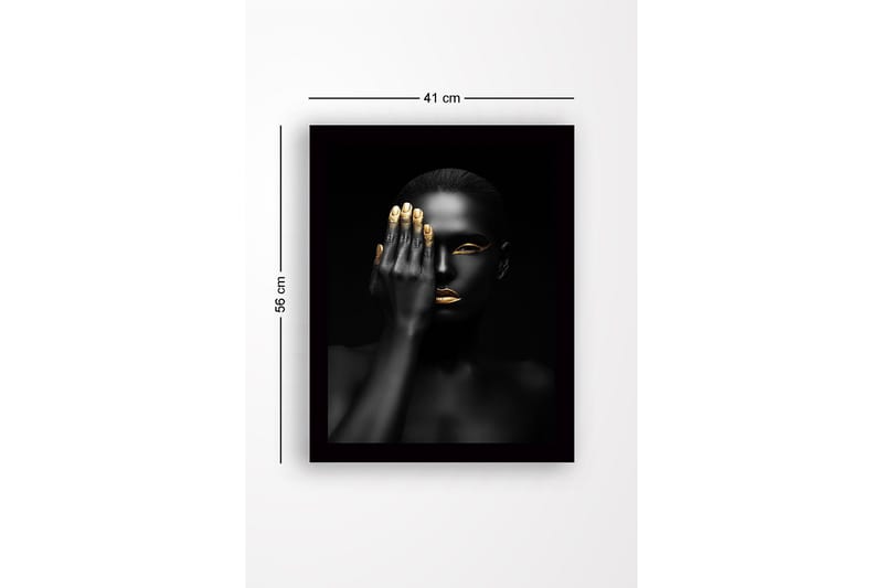 Innrammet lerretsbilde i tre - 41x56 cm - Portrett av en kvinne med en hånd som dekker halve ansiktet - Svart / Gull - Interiør - Maleri & posters - Lerretsbilder