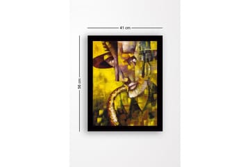 Innrammet trelerretsbilde - 41x56 cm - Abstrakt portrett av en musiker med saksofon - Gul / Brun / Grå - Interiør - Maleri & posters - Lerretsbilder