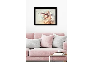 Innrammet trelerretsbilde - 41x56 cm - Elegant kvinne som spiller fiolin omgitt av drømmeaktige skyer - Lys beige / Myk rosa / Gull - Interiør - Maleri & posters - Lerretsbilder
