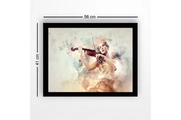 Innrammet trelerretsbilde - 41x56 cm - Elegant kvinne som spiller fiolin omgitt av drømmeaktige skyer - Lys beige / Myk rosa / Gull - Interiør - Maleri & posters - Lerretsbilder