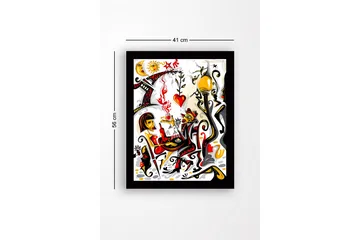 Innrammet trelerretsbilde - 41x56 cm - Fargerik scene med to figurer som samhandler i en romantisk atmosfære - Rød / Svart / Gul - Interiør - Maleri & posters - Lerretsbilder