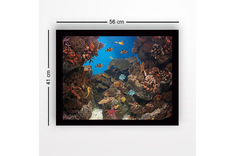 Innrammet trelerretsbilde - 41x56 cm - Fargerik undervannsscene med korallrev og svømmende fisk - Blå / Oransje / Grønn - Interiør - Maleri & posters - Lerretsbilder