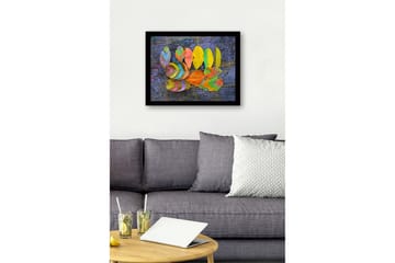 Innrammet trelerretsbilde - 41x56 cm - Fargerike blader arrangert på en mørk bakgrunn - Gul / Lilla / Grønn - Interiør - Maleri & posters - Lerretsbilder