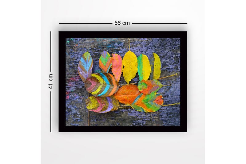 Innrammet trelerretsbilde - 41x56 cm - Fargerike blader arrangert på en mørk bakgrunn - Gul / Lilla / Grønn - Interiør - Maleri & posters - Lerretsbilder