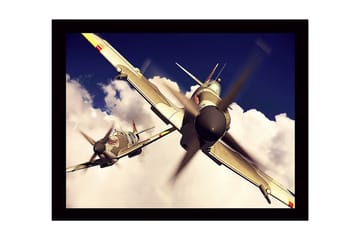 Innrammet trelerretsbilde - 41x56 cm - Fly som svever gjennom overskyet himmel - Grå / Blå / Hvit - Interiør - Maleri & posters - Lerretsbilder