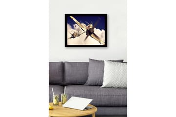 Innrammet trelerretsbilde - 41x56 cm - Fly som svever gjennom overskyet himmel - Grå / Blå / Hvit - Interiør - Maleri & posters - Lerretsbilder