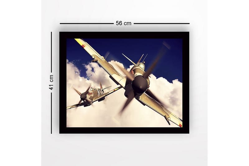 Innrammet trelerretsbilde - 41x56 cm - Fly som svever gjennom overskyet himmel - Grå / Blå / Hvit - Interiør - Maleri & posters - Lerretsbilder