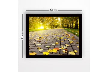 Innrammet trelerretsbilde - 41x56 cm - Gyldne høstblader på en asfaltert vei - Gul / Oransje / Brun - Interiør - Maleri & posters - Lerretsbilder