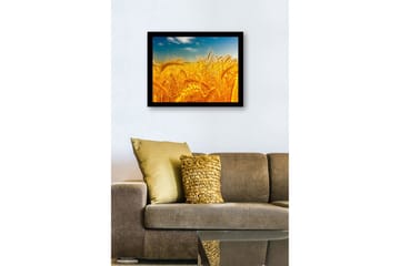 Innrammet trelerretsbilde - 41x56 cm - Gyldne hveteåkre under en klar himmel - Gull / Blå / Grønn - Interiør - Maleri & posters - Lerretsbilder