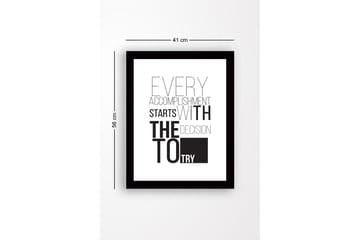 Innrammet trelerretsbilde - 41x56 cm - Inspirerende sitat om prestasjon og besluttsomhet - Svart / Hvit - Interiør - Maleri & posters - Lerretsbilder