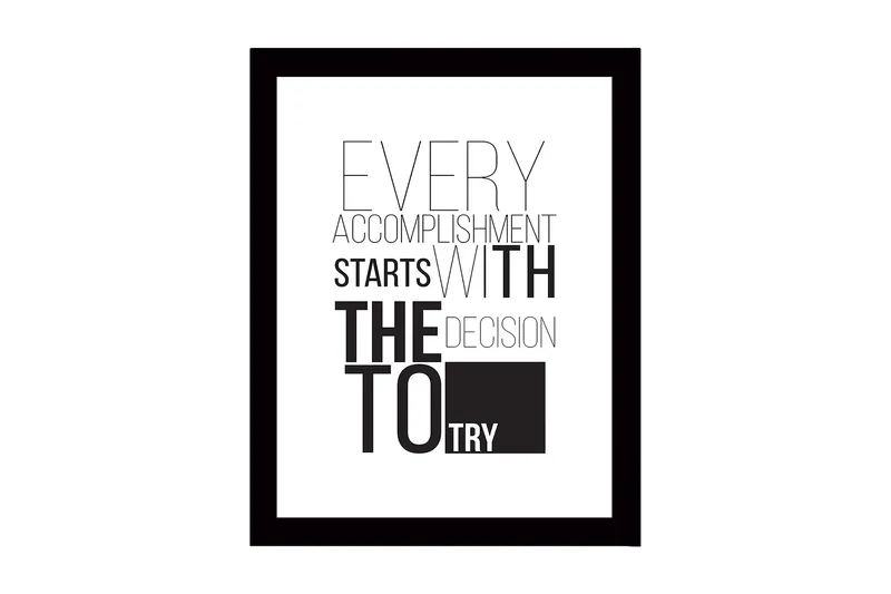 Innrammet trelerretsbilde - 41x56 cm - Inspirerende sitat om prestasjon og besluttsomhet, Svart / Hvit