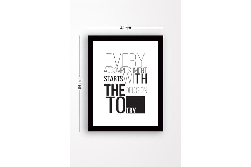 Innrammet trelerretsbilde - 41x56 cm - Inspirerende sitat om prestasjon og besluttsomhet - Svart / Hvit - Interiør - Maleri & posters - Lerretsbilder