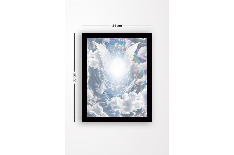 Innrammet trelerretsbilde - 41x56 cm - Lyse englevinger som strekker seg mot en strålende lyskilde i en dramatisk himmel - Hvit / Lys blå / Grå - Interiør - Maleri & posters - Lerretsbilder