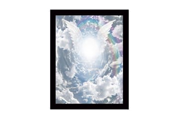 Innrammet trelerretsbilde - 41x56 cm - Lyse englevinger som strekker seg mot en strålende lyskilde i en dramatisk himmel - Hvit / Lys blå / Grå - Interiør - Maleri & posters - Lerretsbilder