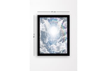Innrammet trelerretsbilde - 41x56 cm - Lyse englevinger som strekker seg mot en strålende lyskilde i en dramatisk himmel - Hvit / Lys blå / Grå - Interiør - Maleri & posters - Lerretsbilder