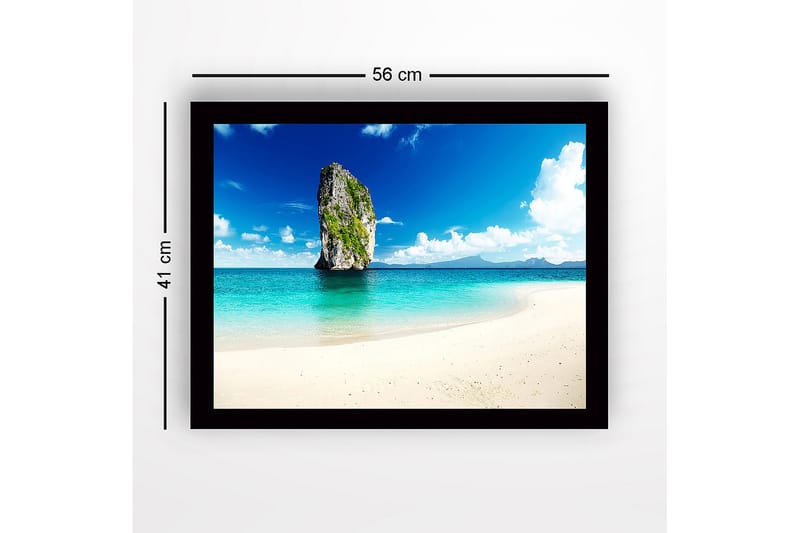 Innrammet trelerretsbilde - 41x56 cm - Storslått klippe som stiger opp fra det turkise havet - Turkis / Blå / Grønn - Interiør - Maleri & posters - Lerretsbilder