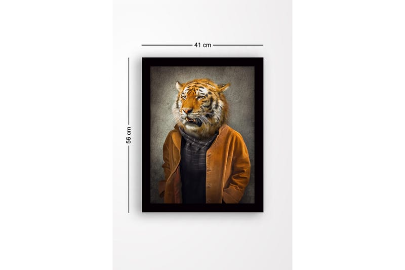Innrammet trelerretsbilde - 41x56 cm - Tigerhode på en menneskekropp iført en brun jakke - Oransje / Brun / Svart - Interiør - Maleri & posters - Lerretsbilder