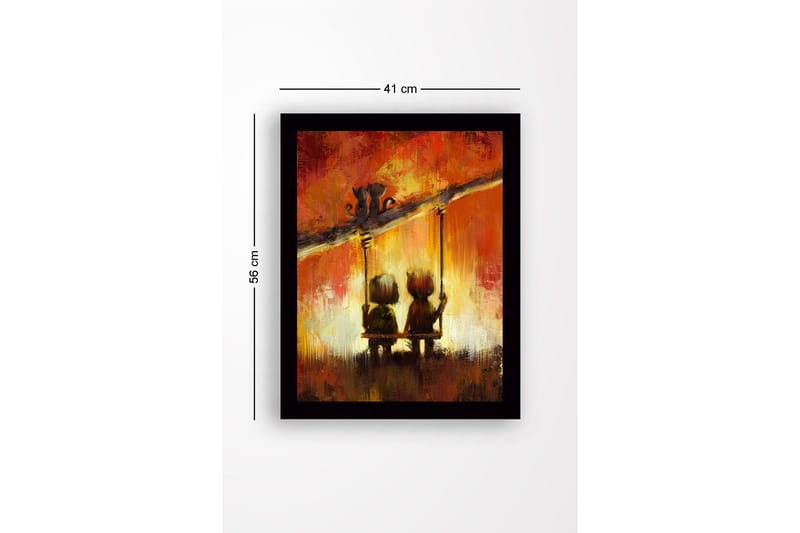 Innrammet trelerretsbilde - 41x56 cm - To barn som svinger sammen under en fargerik himmel - Rød / Oransje / Svart - Interiør - Maleri & posters - Lerretsbilder