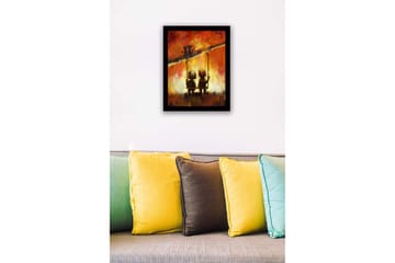 Innrammet trelerretsbilde - 41x56 cm - To barn som svinger sammen under en fargerik himmel - Rød / Oransje / Svart - Interiør - Maleri & posters - Lerretsbilder