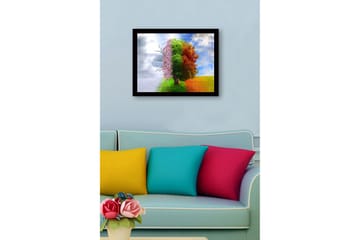 Innrammet trelerretsbilde - 41x56 cm - Trær som representerer de fire årstidene i en harmonisk komposisjon - Rosa / Grønn / Oransje - Interiør - Maleri & posters - Lerretsbilder