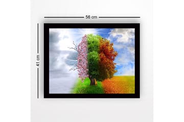 Innrammet trelerretsbilde - 41x56 cm - Trær som representerer de fire årstidene i en harmonisk komposisjon - Rosa / Grønn / Oransje - Interiør - Maleri & posters - Lerretsbilder