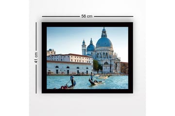 Innrammet trelerretsbilde - 41x56 cm - Vakker utsikt over venetianske gondoler i en historisk bygning - Blå / Hvit / Grå - Interiør - Maleri & posters - Lerretsbilder