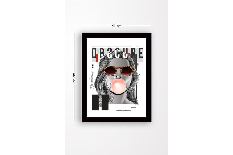 Innrammet trelerretsbilde - 41x56 cm - Portrett av en kvinne med solbriller som blåser tyggegummi - Grå / Svart / Beige - Interiør - Maleri & posters - Lerretsbilder