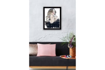 Innrammet trelerretsbilde - 41x56 cm - Portrett av en kvinne omgitt av ord som beskriver skjønnhet og stil - Svart / Beige / Brun - Interiør - Maleri & posters - Lerretsbilder