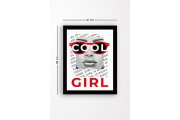 Innrammet trelerretsbilde - 41x56 cm - Portrett av en kvinne med kule solbriller - Rød / Svart / Hvit - Interiør - Maleri & posters - Lerretsbilder