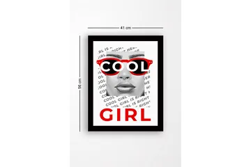 Innrammet trelerretsbilde - 41x56 cm - Portrett av en kvinne med kule solbriller - Rød / Svart / Hvit - Interiør - Maleri & posters - Lerretsbilder