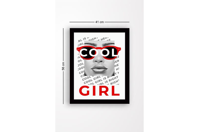 Innrammet trelerretsbilde - 41x56 cm - Portrett av en kvinne med kule solbriller - Rød / Svart / Hvit - Interiør - Maleri & posters - Lerretsbilder
