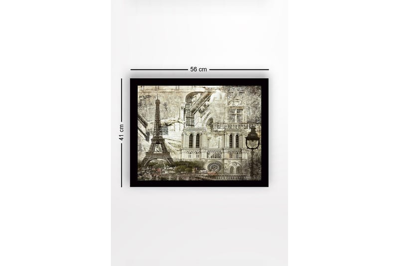 Innrammet trelerretsbilde - 41x56 cm - Parisisk bybilde med ikoniske bygninger - Grå / Svart / Hvit - Interiør - Maleri & posters - Lerretsbilder