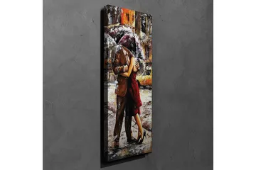 Lerret 30x80 cm - Romantisk dans under en paraply i regnet - Rød / Brun / Grå - Interiør - Maleri & posters - Lerretsbilder