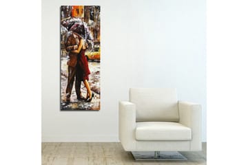 Lerret 30x80 cm - Romantisk dans under en paraply i regnet - Rød / Brun / Grå - Interiør - Maleri & posters - Lerretsbilder