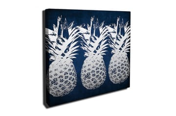 Lerret 45x45 cm - Tre ananaser i et stilig design - Mørk blå / Hvit - Interiør - Maleri & posters - Lerretsbilder