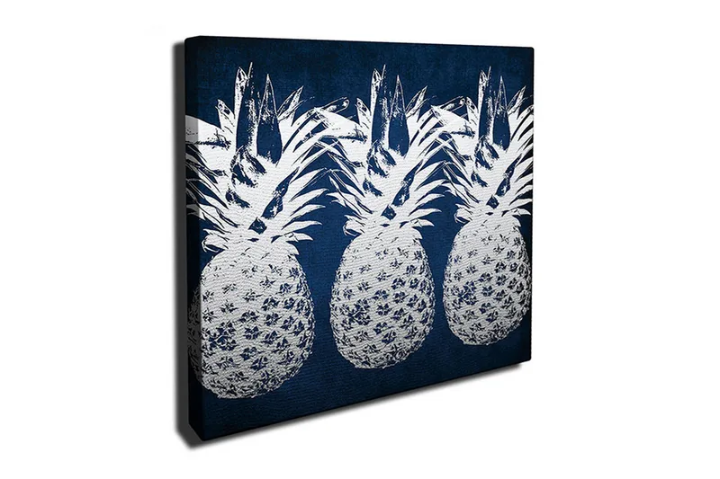 Lerret 45x45 cm - Tre ananaser i et stilig design - Mørk blå / Hvit - Interiør - Maleri & posters - Lerretsbilder