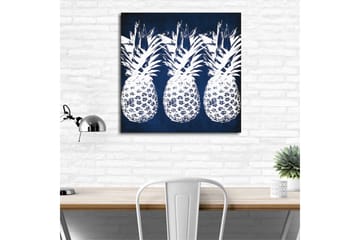Lerret 45x45 cm - Tre ananaser i et stilig design - Mørk blå / Hvit - Interiør - Maleri & posters - Lerretsbilder