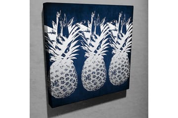 Lerret 45x45 cm - Tre ananaser i et stilig design - Mørk blå / Hvit - Interiør - Maleri & posters - Lerretsbilder