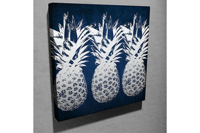 Lerret 45x45 cm - Tre ananaser i et stilig design - Mørk blå / Hvit - Interiør - Maleri & posters - Lerretsbilder