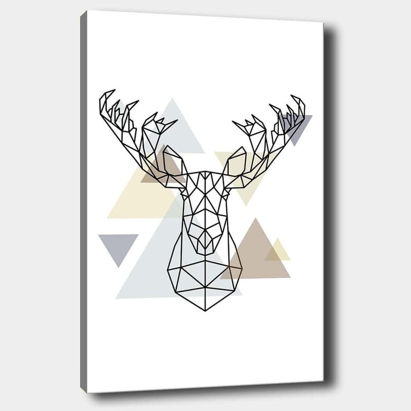 Lerret 70x100 cm - Geometrisk elghode i polygonal stil - Svart / Lys grå / Beige - Interiør - Maleri & posters - Lerretsbilder