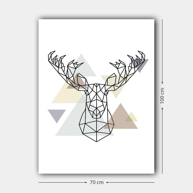 Lerret 70x100 cm - Geometrisk elghode i polygonal stil - Svart / Lys grå / Beige - Interiør - Maleri & posters - Lerretsbilder