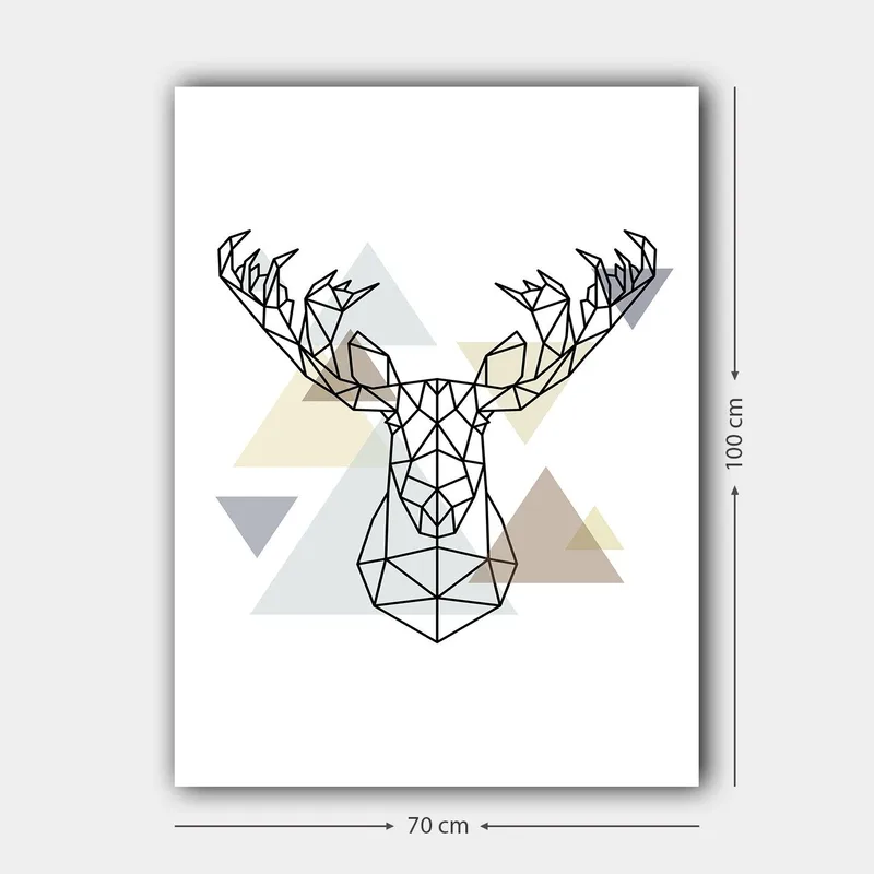 Lerret 70x100 cm - Geometrisk elghode i polygonal stil - Svart / Lys grå / Beige - Interiør - Maleri & posters - Lerretsbilder