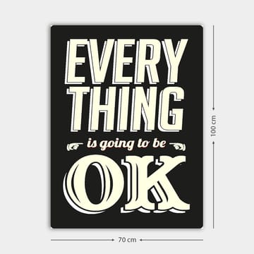 Lerret 70x100 cm - Inspirerende typografisk kunst med budskapet Everything is going to be OK - Svart / Off-white / Rød - Interiør - Maleri & posters - Lerretsbilder
