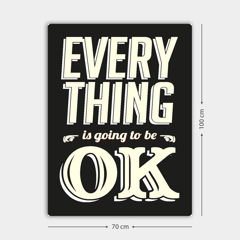 Lerret 70x100 cm - Inspirerende typografisk kunst med budskapet Everything is going to be OK - Svart / Off-white / Rød - Interiør - Maleri & posters - Lerretsbilder