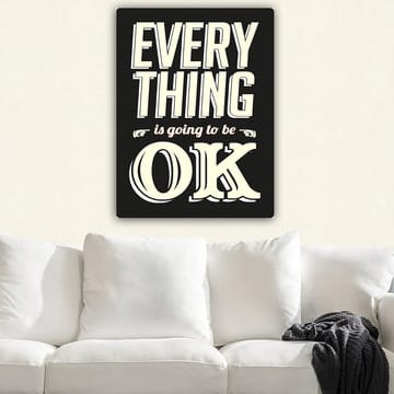 Lerret 70x100 cm - Inspirerende typografisk kunst med budskapet Everything is going to be OK - Svart / Off-white / Rød - Interiør - Maleri & posters - Lerretsbilder