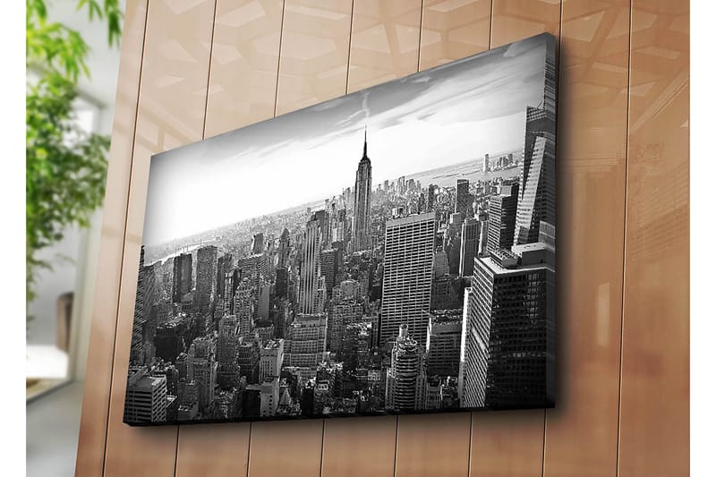 Lerret 70x100 cm - Panoramautsikt over New Yorks skyline med Empire State Building i fokus - Svart / Hvit / Grå - Interiør - Maleri & posters - Lerretsbilder